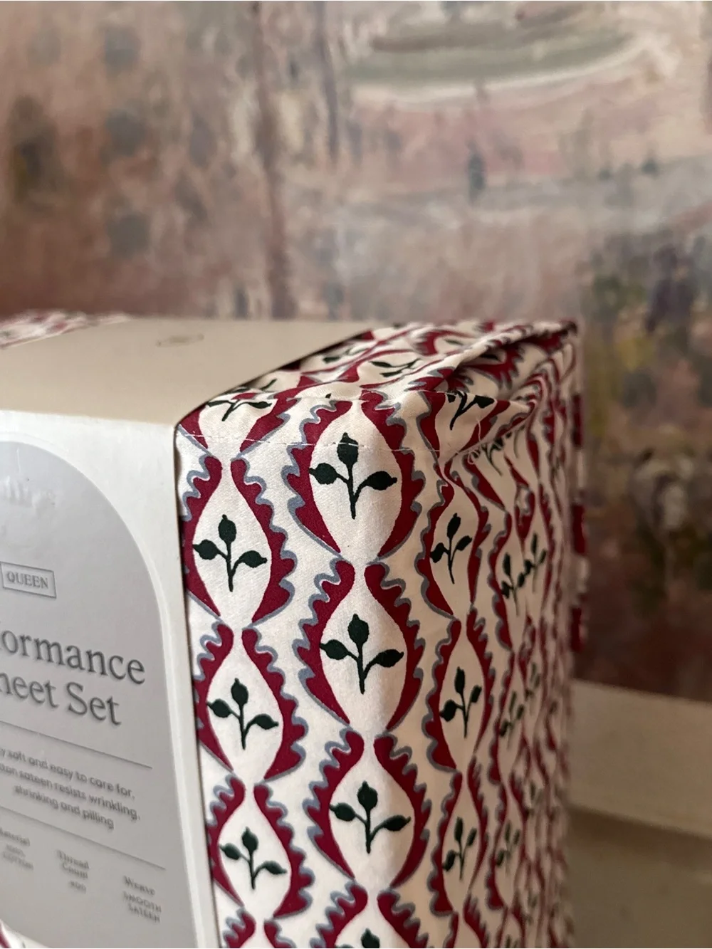 NWT Threshold 400 Thread Count Queen Performance Sheet Set Woodblock Leaf